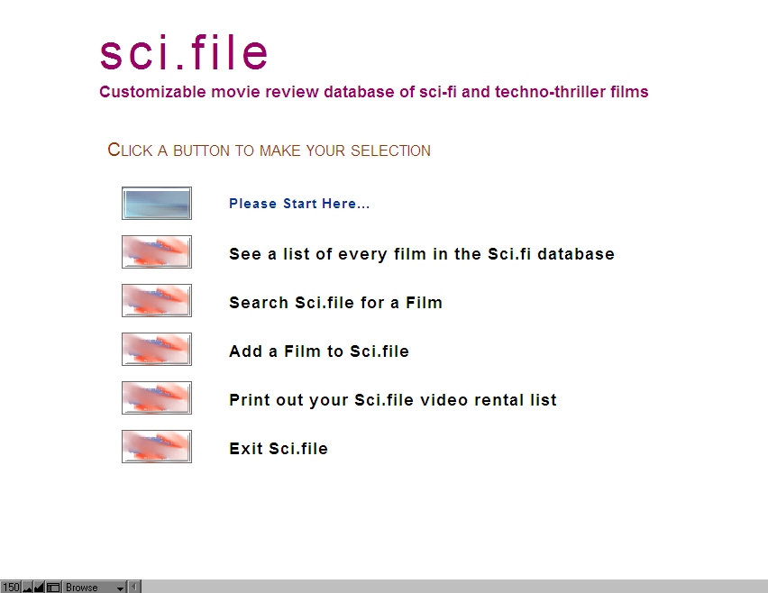 Screen capture of the Sci.File movie review database I created.