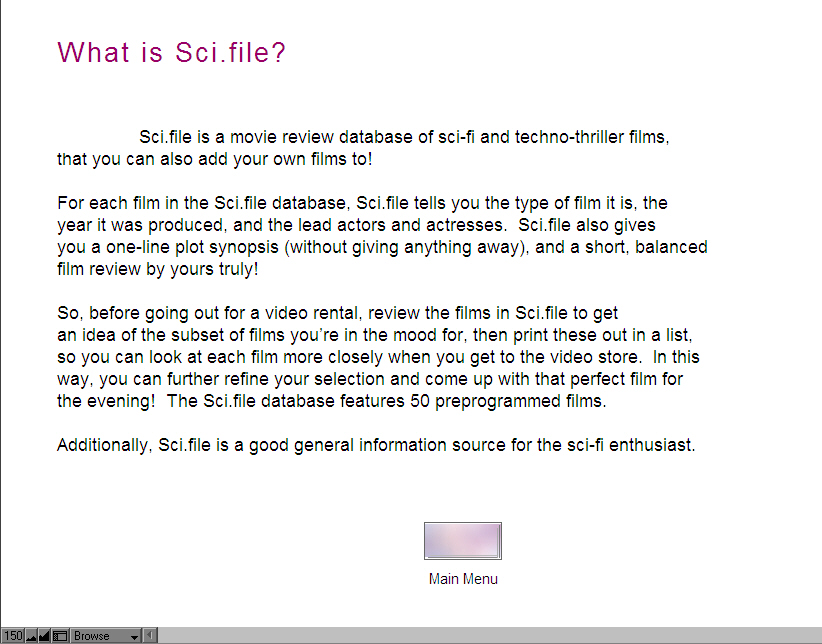 Screen capture of the Sci.File movie review database I created.