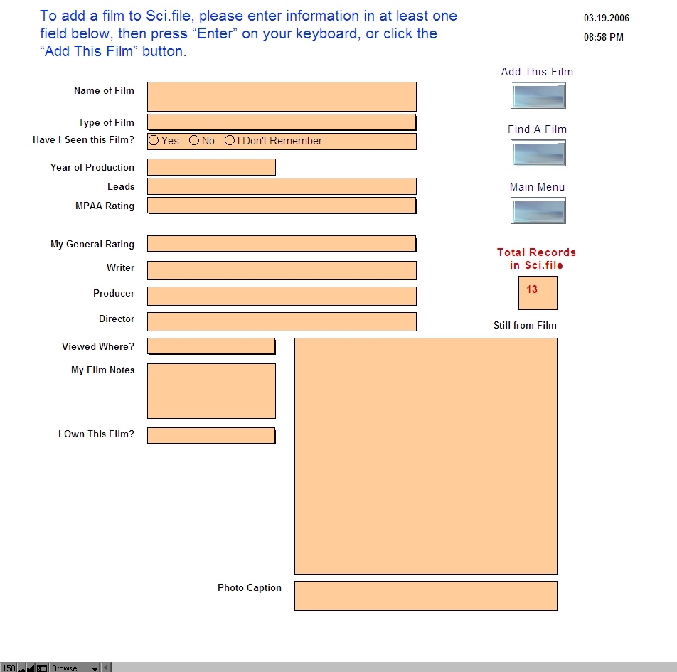 Screen capture of the Sci.File movie review database I created.